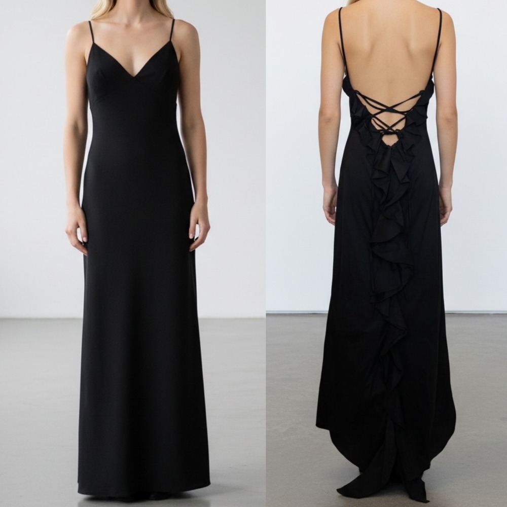Flavio Castellani Maxi Dress Strappy Ruffle Open Back Wedding Guest sz 44 / US 8